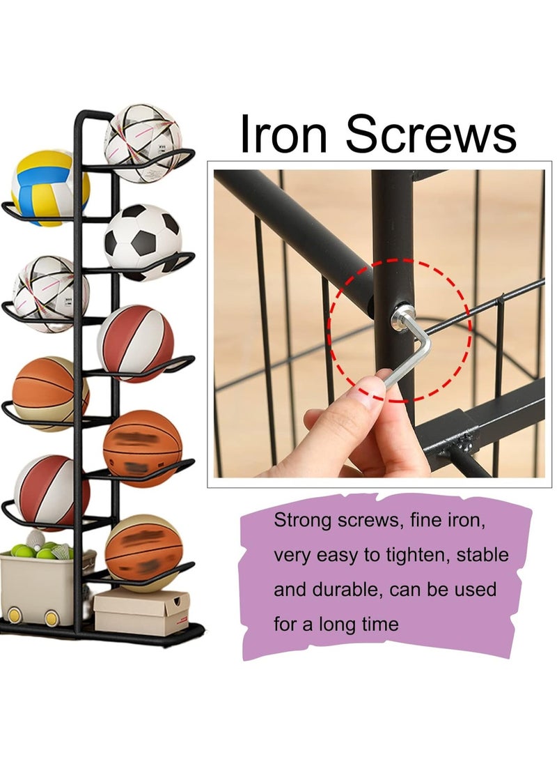 Indoor Basketball Storage Rack, Sports Equipment Storage Shelf, 4-Tier Sports Equipment, Non-Slip Floor Mat, for Children and Family Members