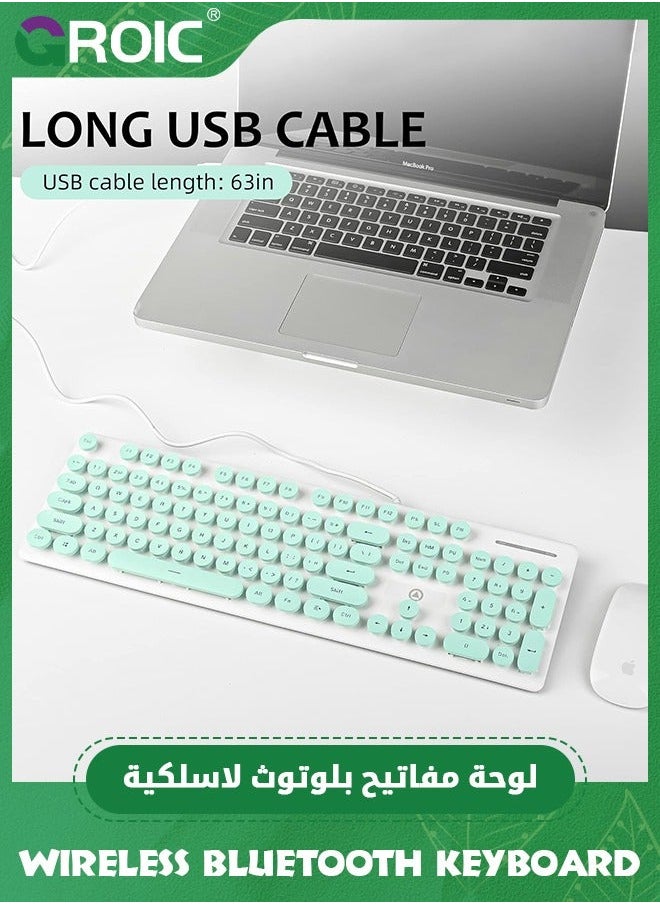 Green Typewriter Keyboard 104-key White Square Punk Gaming LED Ice Backlit Cute with Wired USB Suitable for PC/Win/Mac/Laptop