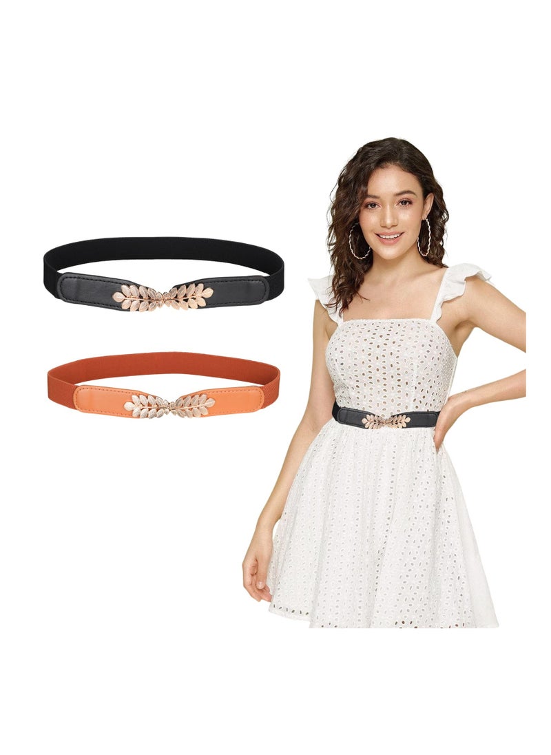 Skinny Belts for Women 2Pcs Stretch Retro Belt for Dress Fashion Skinny Thin Waist Belts for Jeans Dress Shorts Wedding Dress Decoration Versatile Decorative Belt Simple Pair Buckle Thin Belt