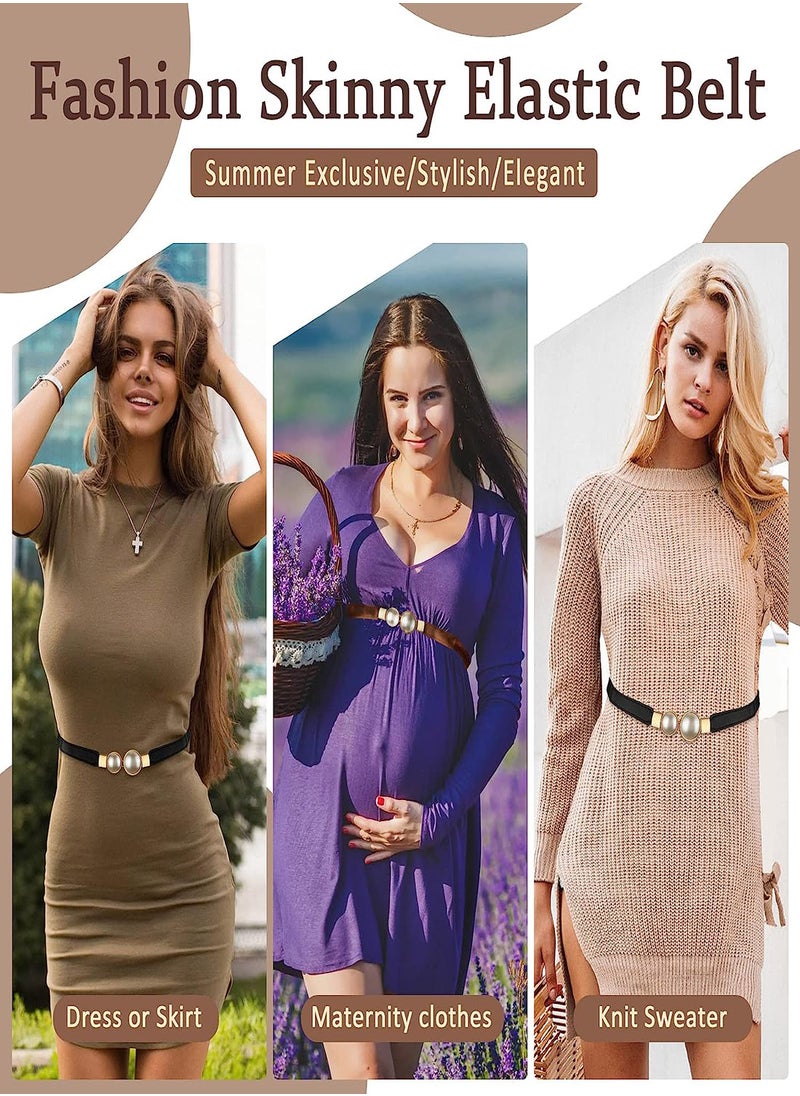 Women Skinny Elastic Waist Belt Fashion Ladies Stretchy Pearl Belt Thin Belt for Dresses 2pcs Fashion Simple Style Creative Pearl Buckle Elastic Elastic Belt