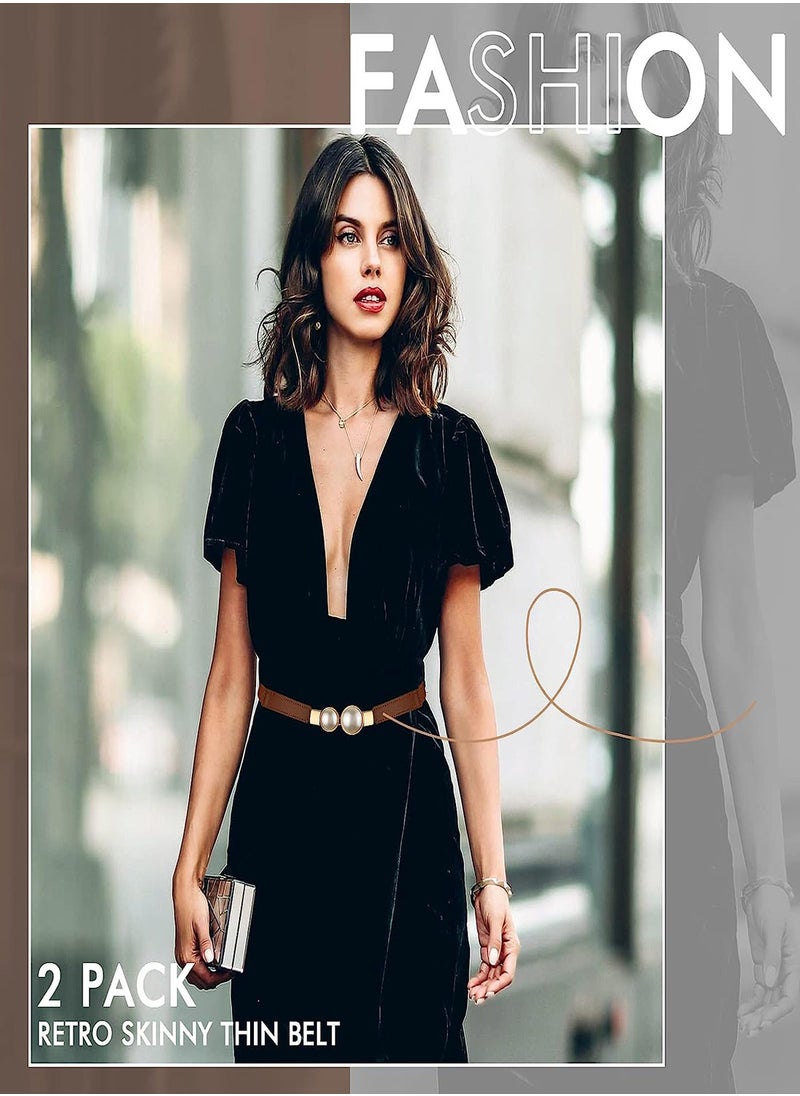 Women Skinny Elastic Waist Belt Fashion Ladies Stretchy Pearl Belt Thin Belt for Dresses 2pcs Fashion Simple Style Creative Pearl Buckle Elastic Elastic Belt