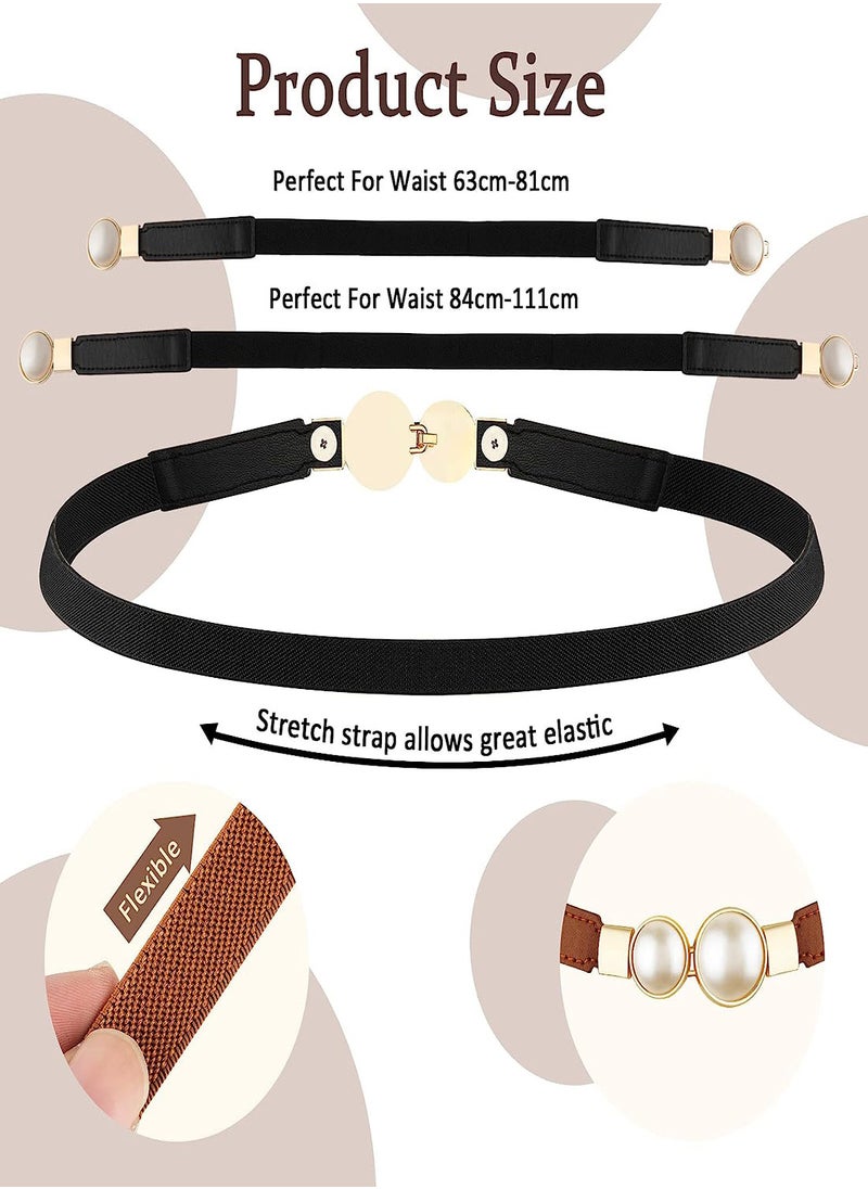 Women Skinny Elastic Waist Belt Fashion Ladies Stretchy Pearl Belt Thin Belt for Dresses 2pcs Fashion Simple Style Creative Pearl Buckle Elastic Elastic Belt