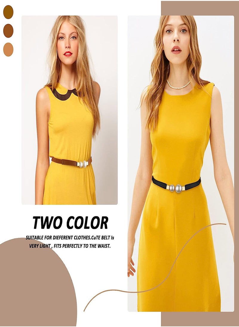 Women Skinny Elastic Waist Belt Fashion Ladies Stretchy Pearl Belt Thin Belt for Dresses 2pcs Fashion Simple Style Creative Pearl Buckle Elastic Elastic Belt