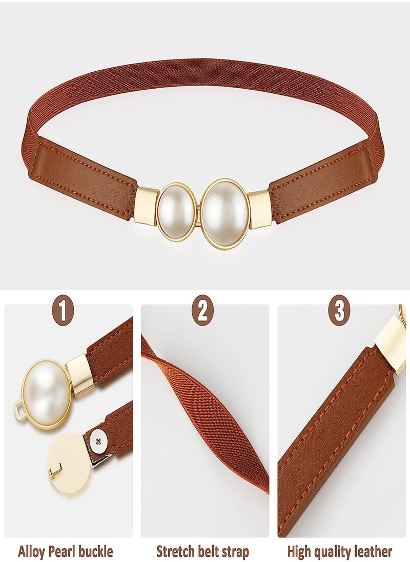 Women Skinny Elastic Waist Belt Fashion Ladies Stretchy Pearl Belt Thin Belt for Dresses 2pcs Fashion Simple Style Creative Pearl Buckle Elastic Elastic Belt