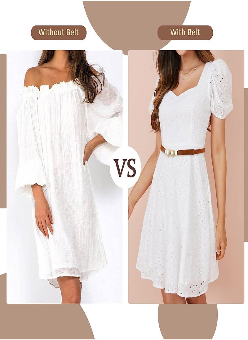 Women Skinny Elastic Waist Belt Fashion Ladies Stretchy Pearl Belt Thin Belt for Dresses 2pcs Fashion Simple Style Creative Pearl Buckle Elastic Elastic Belt