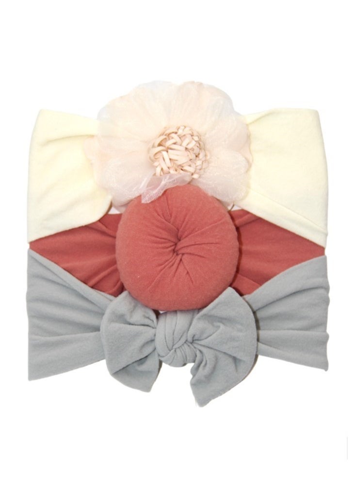 Bambimici - Aya Assorted Cute Soft Turban for Babies - Cream, Pink & Grey