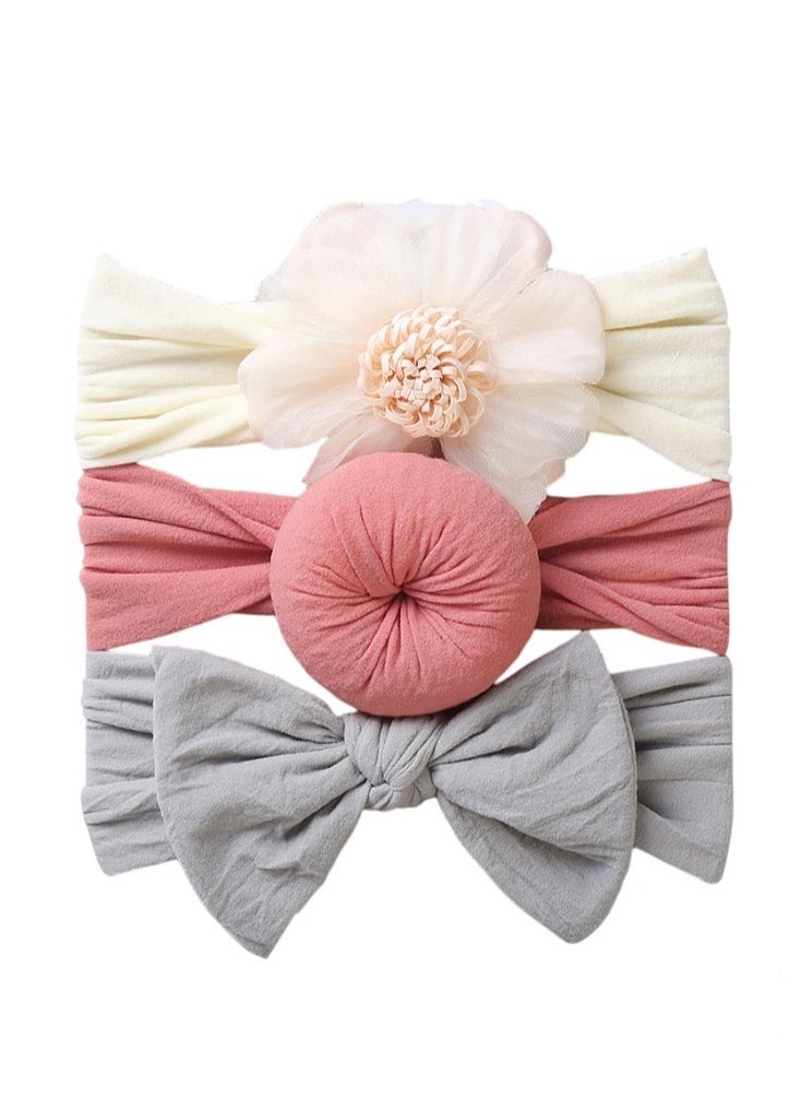 Bambimici - Aya Assorted Cute Soft Turban for Babies - Cream, Pink & Grey