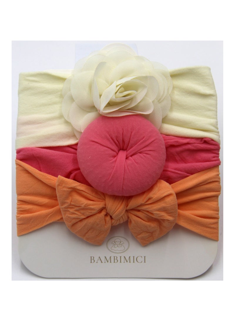 Bambimici - Aya Assorted Cute Soft Turban for Babies - Cream, Hot Pink, Orange