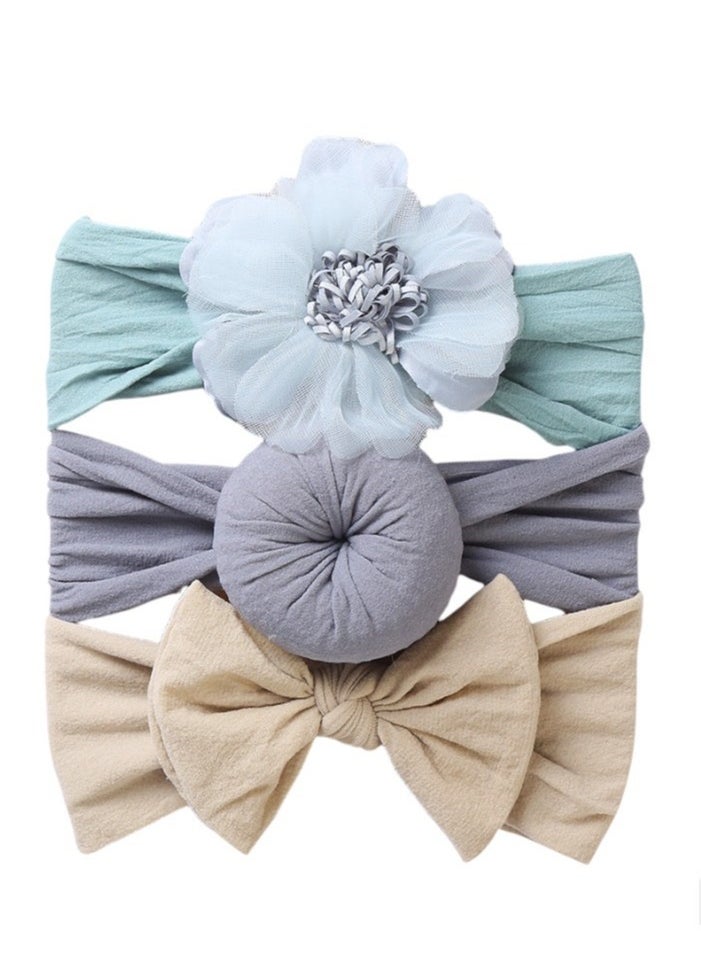 Bambimici - Aya Assorted Cute Soft Turban for Babies - Green, Grey, Beige