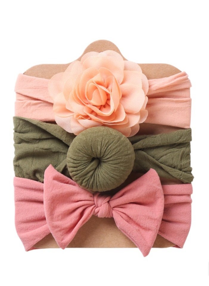 Bambimici - Aya Assorted Cute Soft Turban for Babies - Peach, Olive Green, Pink