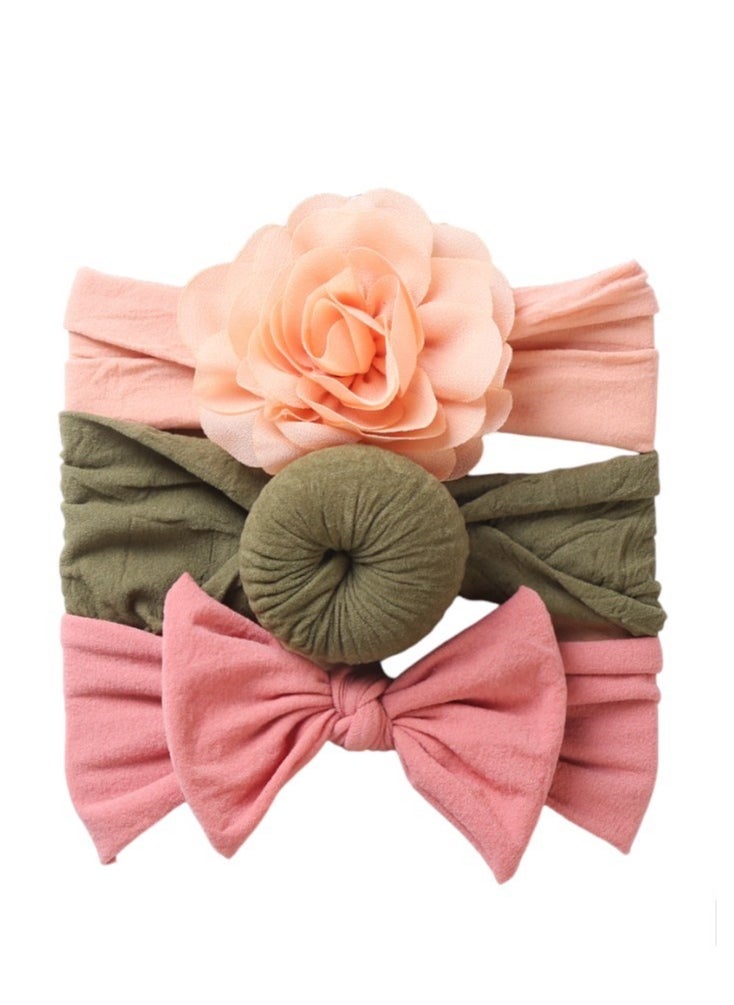 Bambimici - Aya Assorted Cute Soft Turban for Babies - Peach, Olive Green, Pink