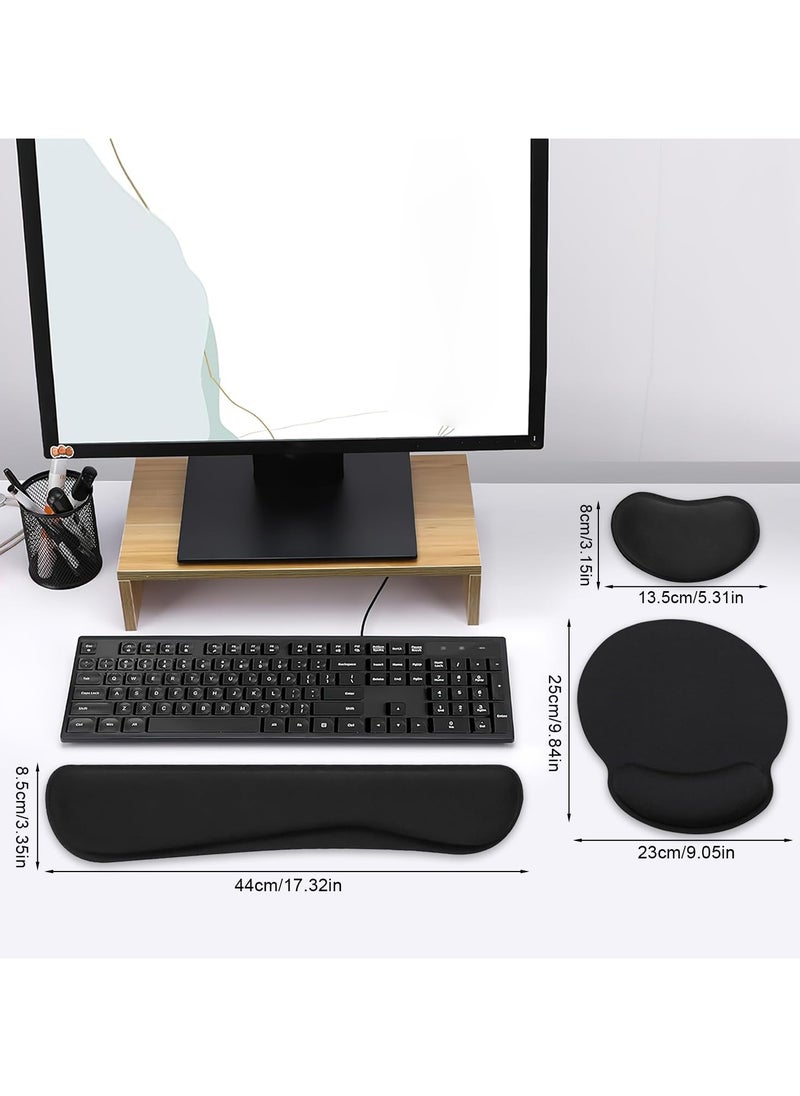 Mouse Pad 3 Pcs Set- Keyboard Wrist Rest Support and Mouse Wrist Pad, Nonslip Memory Foam Mouse Pad for Gaming, Working, Office, Computer, Laptop (Black)