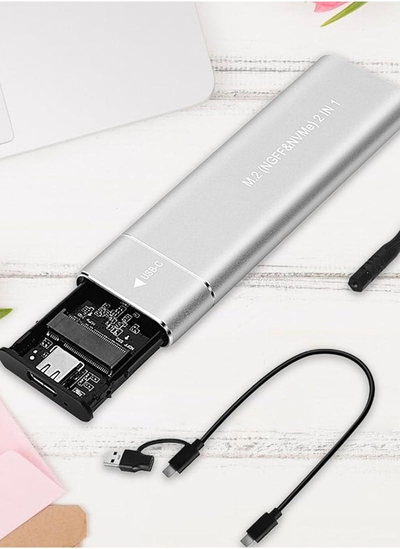 M.2 ssd Enclosure usb 3.1 Support M Key B with M Key Lightweight Compact Hard Drive Case for External Box Spare Parts Devices Silver 10G