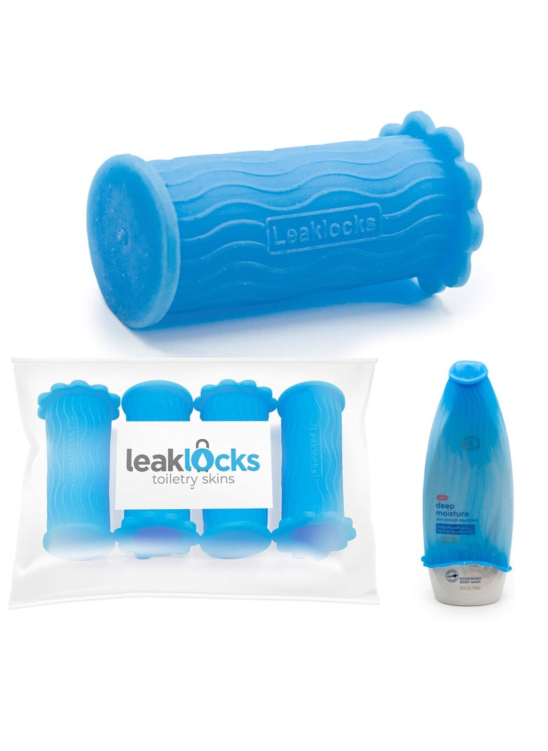 LeakLocks Toiletry Skins Elastic Sleeve for Leak Proofing Travel Container in Luggage. For Standard and Travel Sized Toiletries. Reusable Accessory for Travel Bag Suitcase and Carry-on Luggage