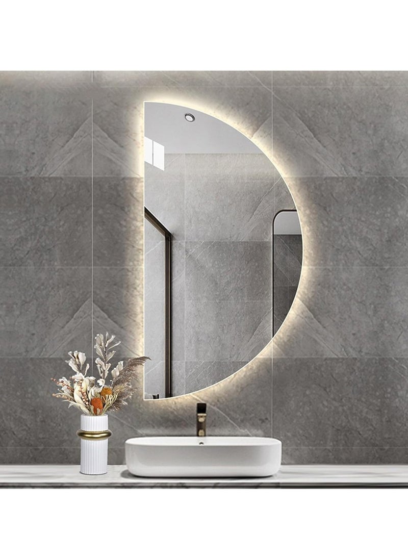 LED Bathroom Vanity Mirror – 19.6x39.2” Semicircle Wall Mirror with Anti-Fog, Dimmable 3-Color Lighting