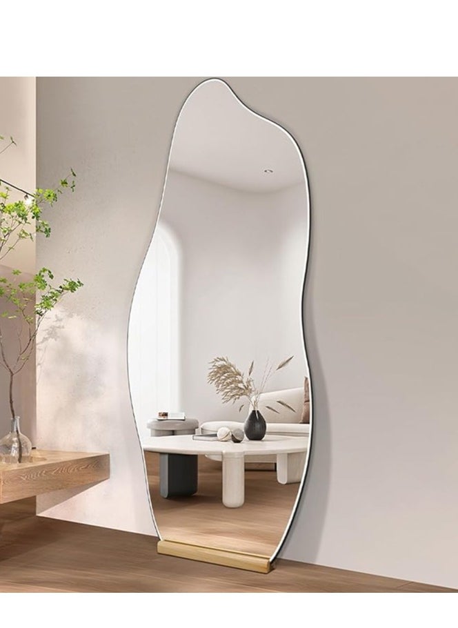 Large Full-Length Dressing Mirror with LED Light – Round Wooden Frame, 70x165cm, Stand or Wall Mount