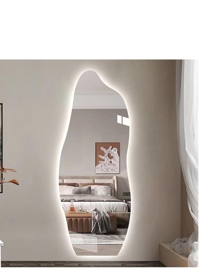 Large Full-Length Dressing Mirror with LED Light – Round Wooden Frame, 70x165cm, Stand or Wall Mount