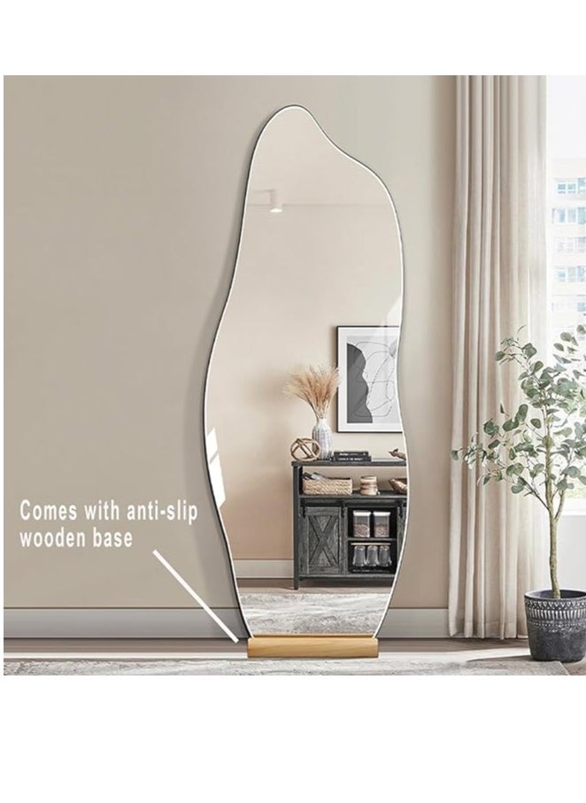 Large Full-Length Dressing Mirror with LED Light – Round Wooden Frame, 70x165cm, Stand or Wall Mount