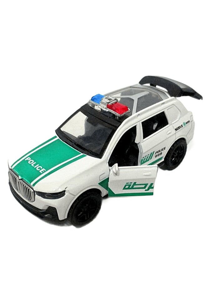 Small Alloy Die-Cast Police Car Model Pull-Back Toy Car with Openable Doors for Kids