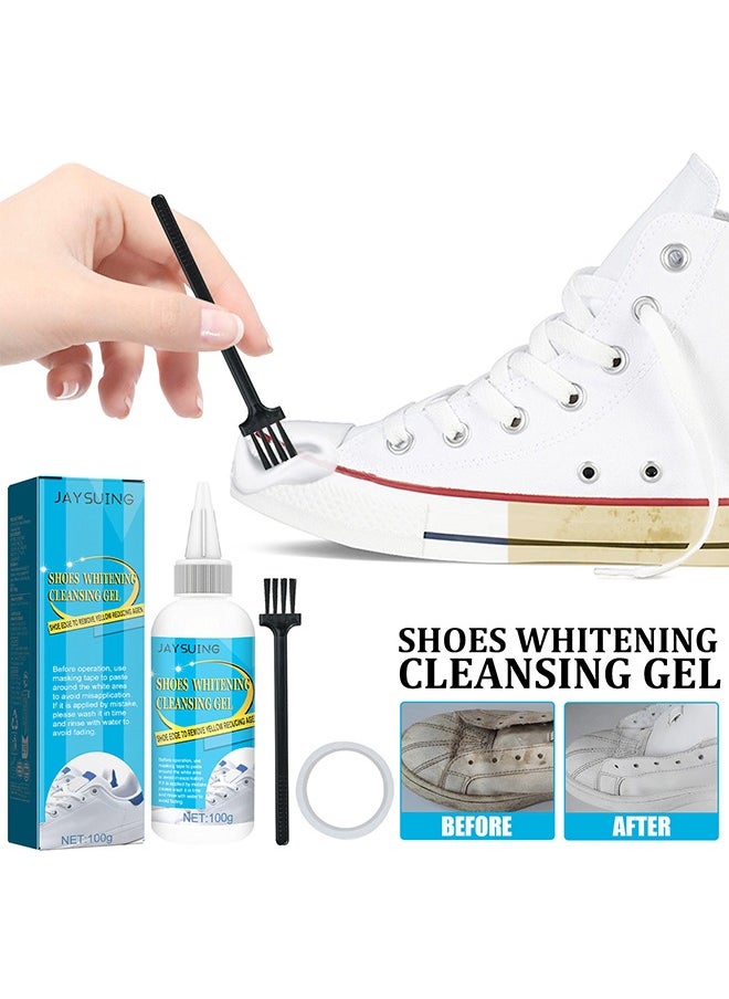 Shoes Whitening Cleansing Gel，White Shoes Cleaning Cream with Brush,Shoes Whitening Remove Stain Cleaner,Anti-Dirty Sneaker Cleaning Tool Set 100g