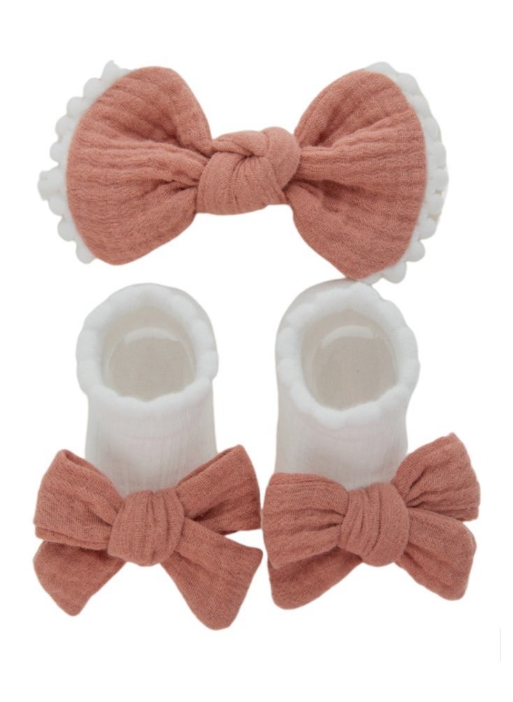 Bambimici - Anika Socks & Ribbon Bow Headband Set - Rust Orange