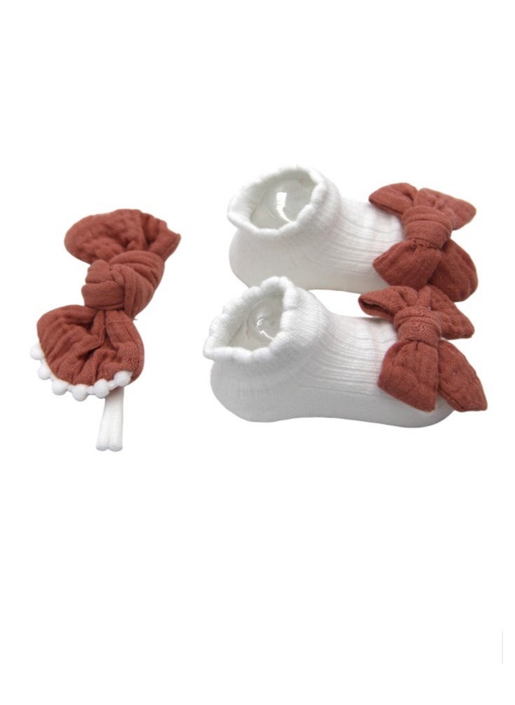 Bambimici - Anika Socks & Ribbon Bow Headband Set - Rust Orange