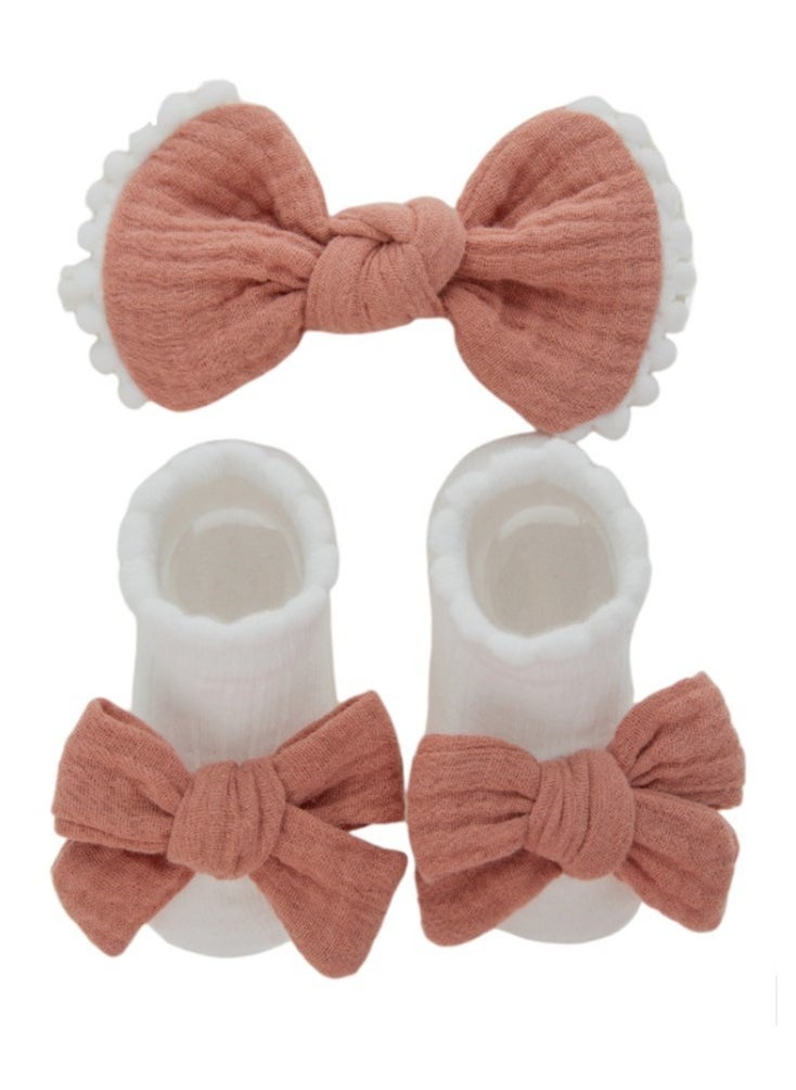 Bambimici - Anika Socks & Ribbon Bow Headband Set - Rust Orange