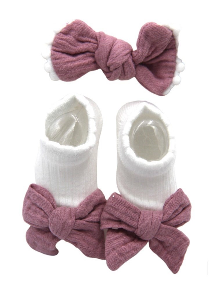 Bambimici - Anika Socks & Ribbon Bow Headband Set -Dark Mauve