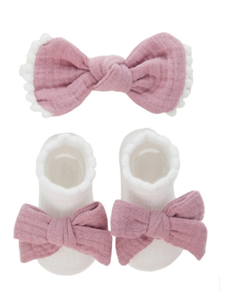 Bambimici - Anika Socks & Ribbon Bow Headband Set -Dark Mauve