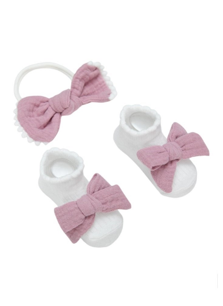 Bambimici - Anika Socks & Ribbon Bow Headband Set -Dark Mauve