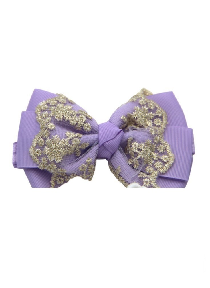 Bambimici - Aaliyah Socks & Cute Ribbon Big Bow Headband Set - Purple