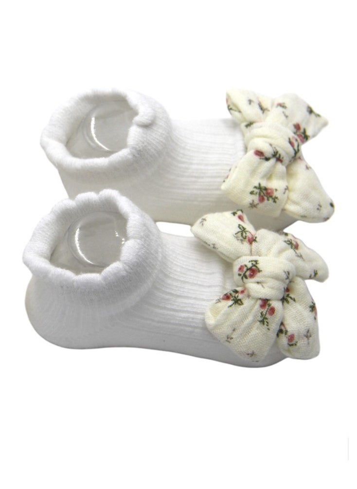 Bambimici - Anika Socks & Ribbon Bow Headband Set -  Floral Cream