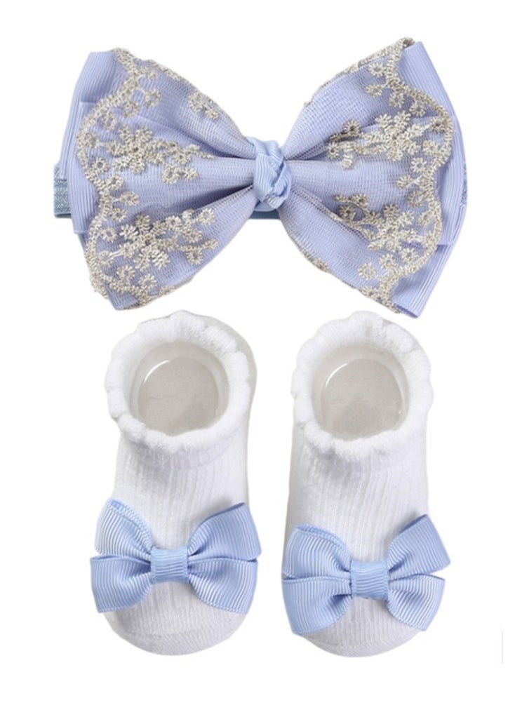 Bambimici - Aaliyah Socks & Cute Ribbon Big Bow Headband Set - Blue