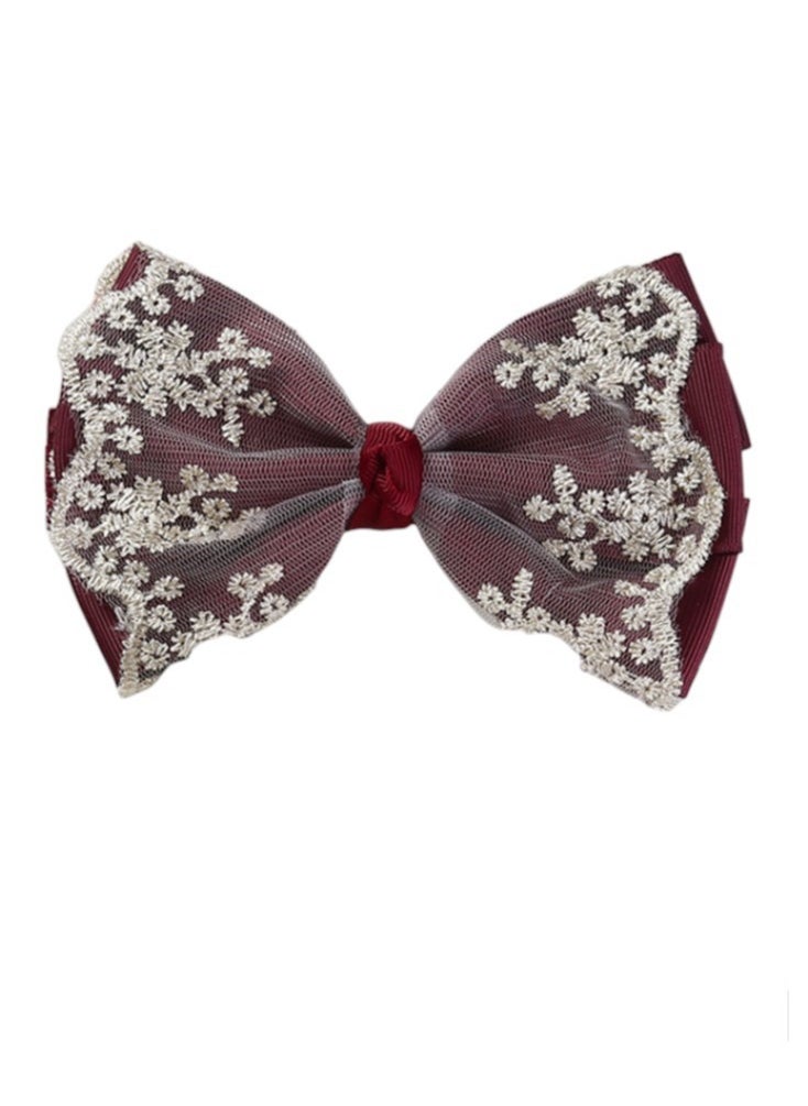 Bambimici - Aaliyah Socks & Cute Ribbon Big Bow Headband Set - Burgundy