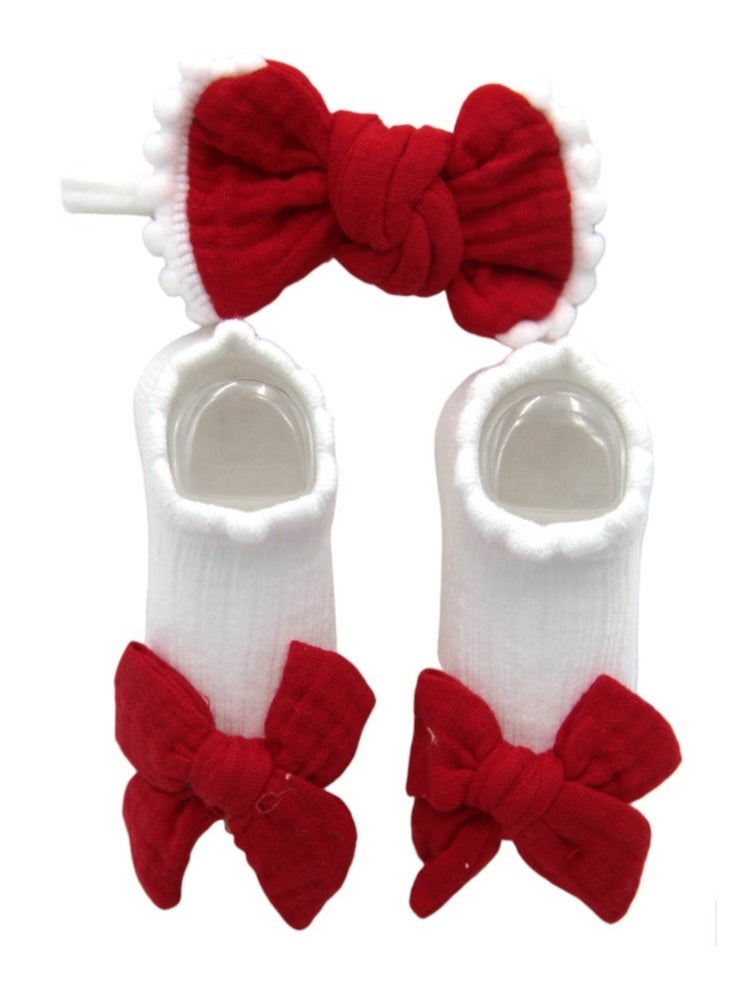 Bambimici - Anika Socks & Ribbon Bow Headband Set - Red