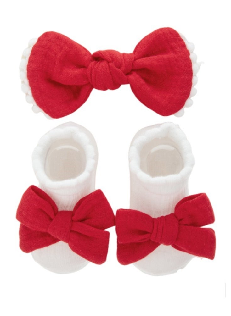 Bambimici - Anika Socks & Ribbon Bow Headband Set - Red