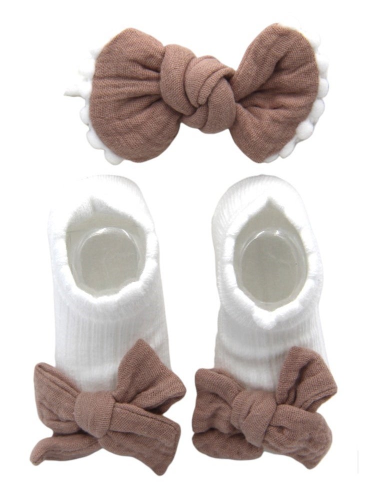 Bambimici - Anika Socks & Ribbon Bow Headband Set - Brown