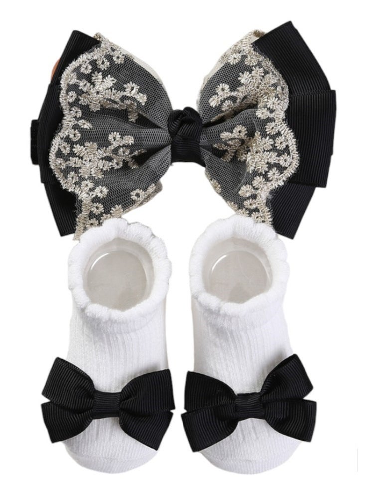 Bambimici - Aaliyah Socks & Cute Ribbon Big Bow Headband Set - Black