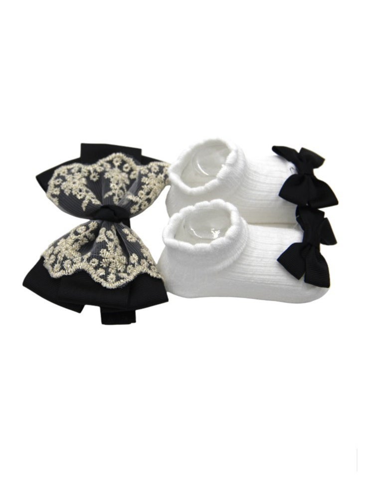 Bambimici - Aaliyah Socks & Cute Ribbon Big Bow Headband Set - Black