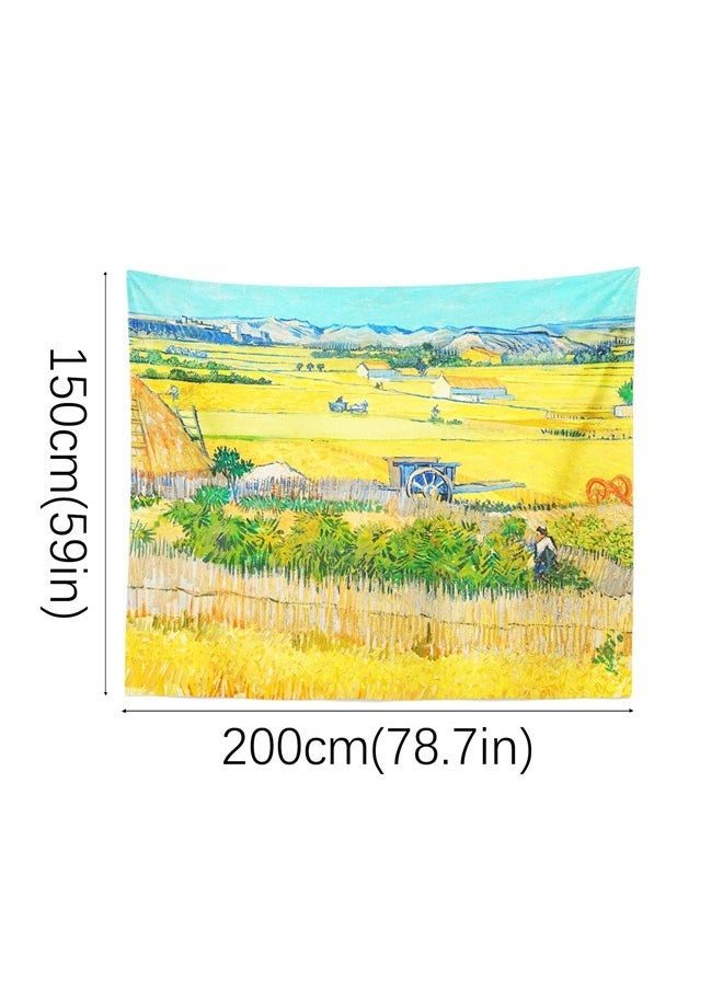 Art Decor Tapestry with Landscape Design Wall Hanging Aesthetic Backdrop Yellow Vintage Retro Elegant for Bedroom 59.1 x 78.7 Inch (The Harvest by Vincent van Gogh)