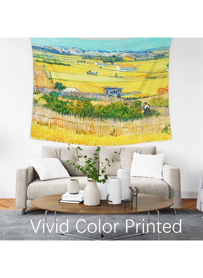 Art Decor Tapestry with Landscape Design Wall Hanging Aesthetic Backdrop Yellow Vintage Retro Elegant for Bedroom 59.1 x 78.7 Inch (The Harvest by Vincent van Gogh)