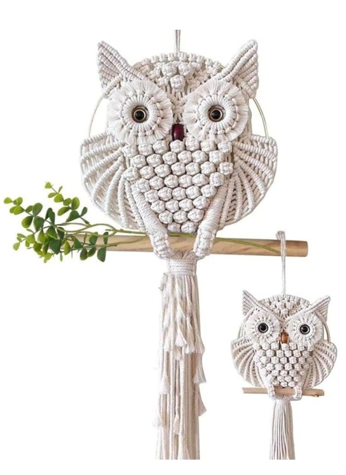 Handmade Owl Macrame Wall Hanging, Boho Tapestry in White (Large & Small), Macrame Wall Decor for Living Room & Nursery