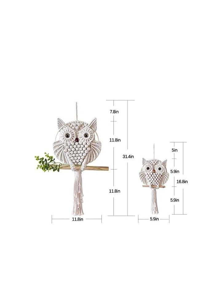 Handmade Owl Macrame Wall Hanging, Boho Tapestry in White (Large & Small), Macrame Wall Decor for Living Room & Nursery