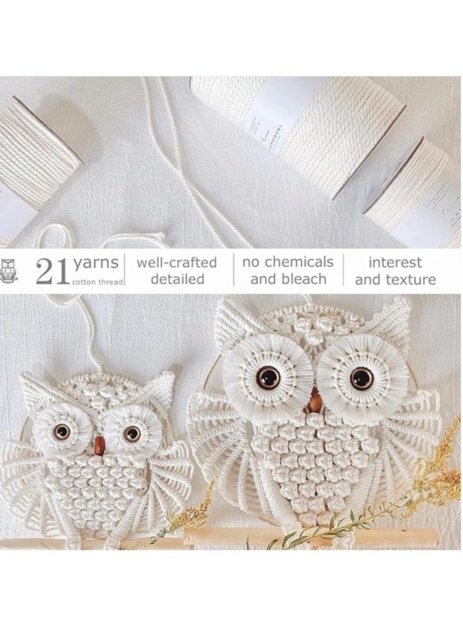 Handmade Owl Macrame Wall Hanging, Boho Tapestry in White (Large & Small), Macrame Wall Decor for Living Room & Nursery