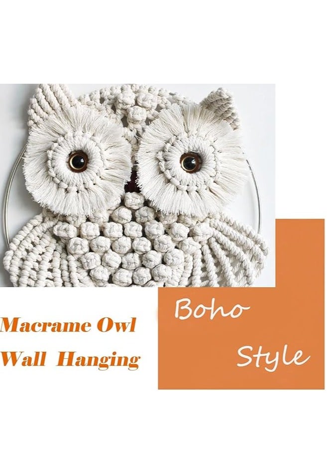 Handmade Owl Macrame Wall Hanging, Boho Tapestry in White (Large & Small), Macrame Wall Decor for Living Room & Nursery