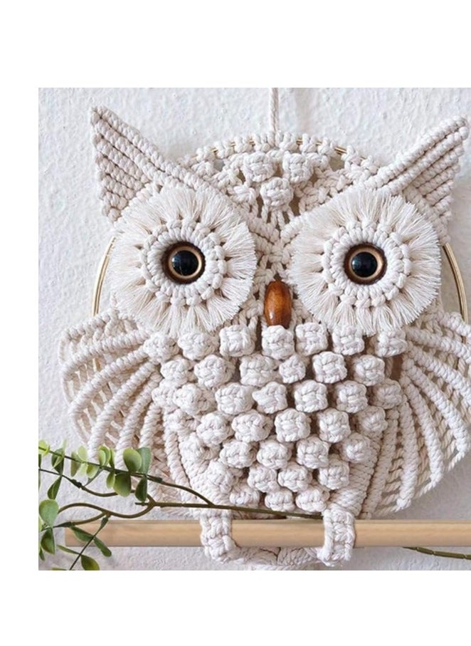 Handmade Owl Macrame Wall Hanging, Boho Tapestry in White (Large & Small), Macrame Wall Decor for Living Room & Nursery