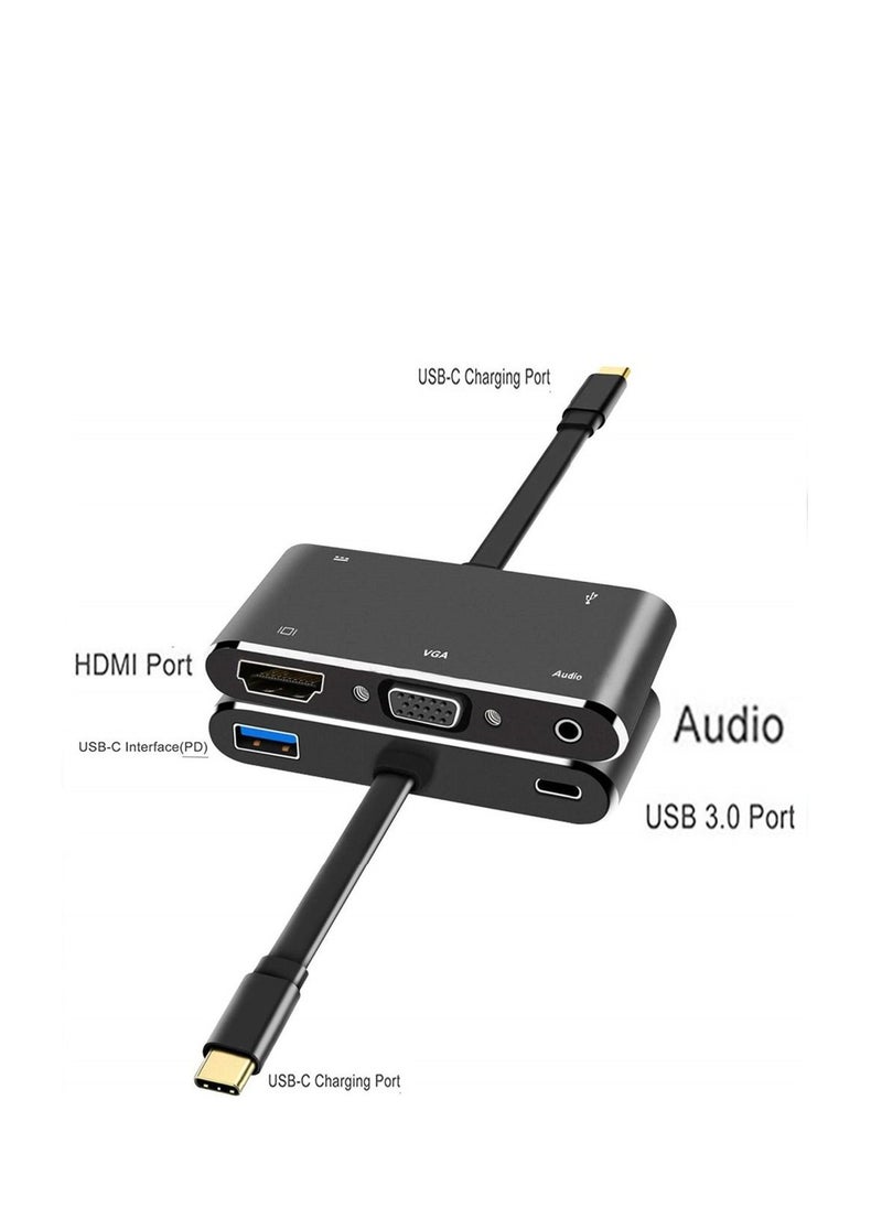 USB C Hub,5 In 1 Type C Adapter With 4K HDMI Port,VGA Port, AV Port,1 PD Quick Charge Port,1 USB 3.0 Port