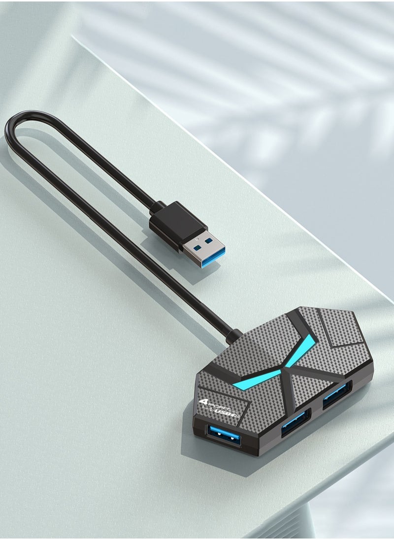 Colorful Atmosphere Light Hub 4-Port Multi-Port Adapter Ultra-Thin Data Center USB A Splitter [Support Charging] Multi USB Extender for Laptop, Desktop, Xbox, PS5, Mouse, Keyboard, Flash Drive, Printer - 60CM Black
