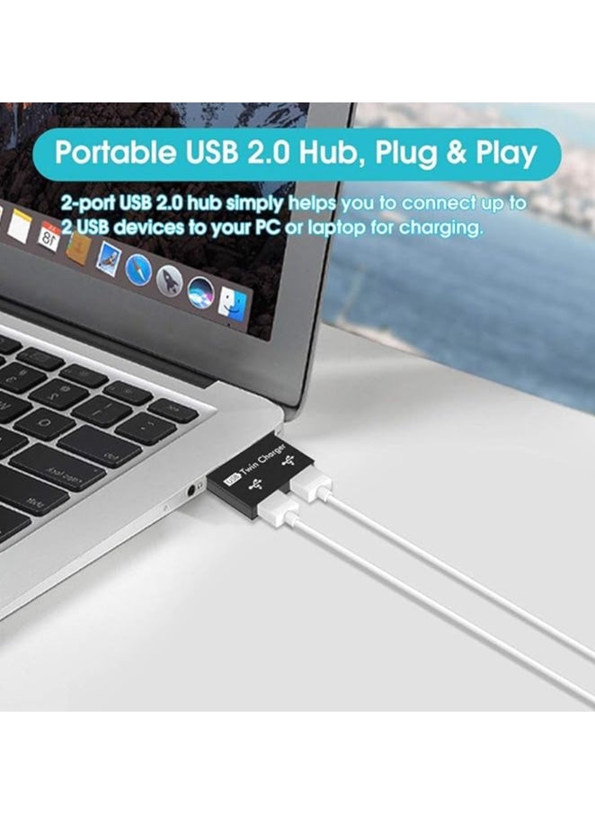 2 Port USB 2.0 Hub, USB Multiport Adapter, Ultra Slim Portable Data Hub, Mini USB Splitter for USB Port Devices (Black)