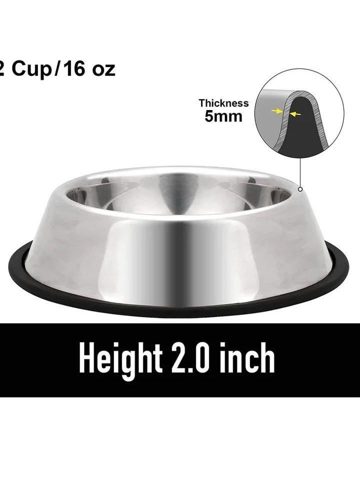 Stainless Steel Dog Bowls, Pet Food and Water Bowl with Non-Slip Rubber Base for Small, Kittens Puppy Rabbit Medium Large Extra Dogs (2 Pack)